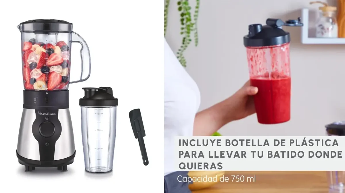 Batidora Moulinex Blend&Go de 1,3 litros, vaso portátil de 750 ml y espátula