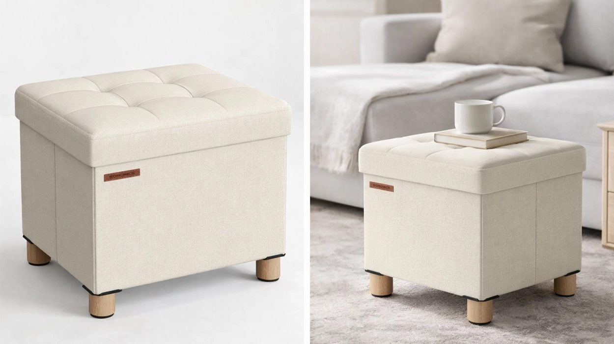 baúl puff de almacenaje plegable songmics