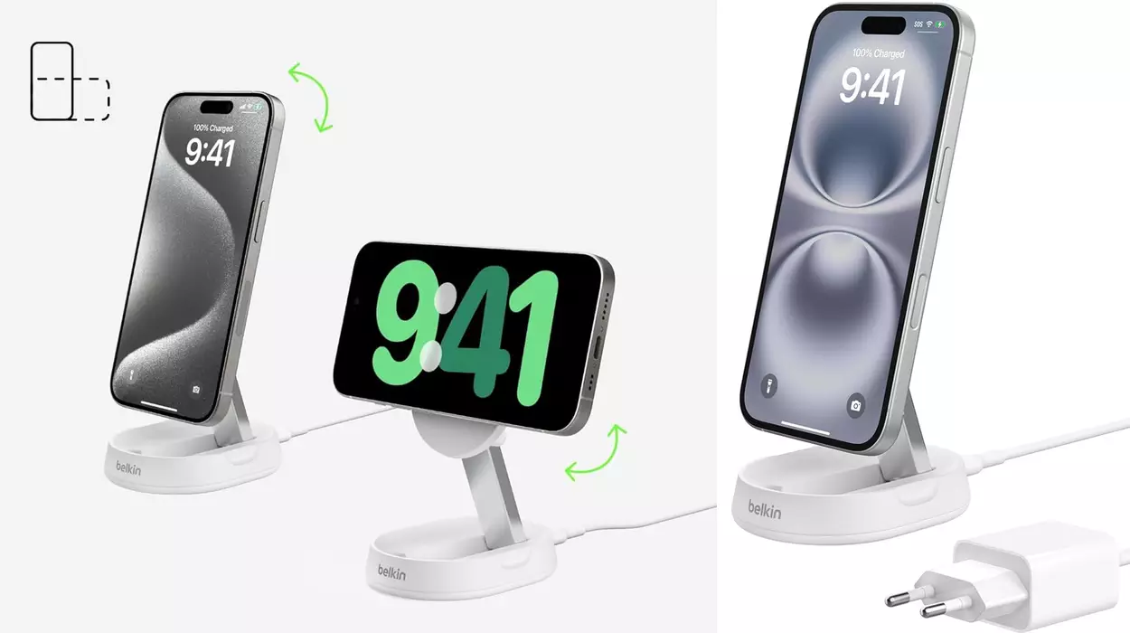 Cargador Belkin BoostCharge Pro Qi2 de 15 W con adaptador incluido