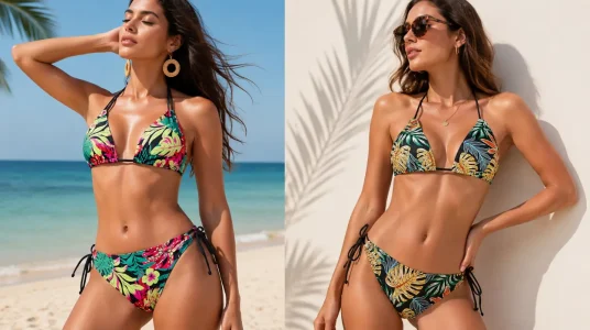 Bikini de triángulo Svanco para mujer, 2 piezas con cordón de cuello y espalda descubierta