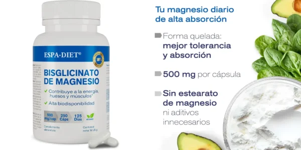 Bote de 250 cápsulas de bisglicinato de magnesio ESPA-DIET