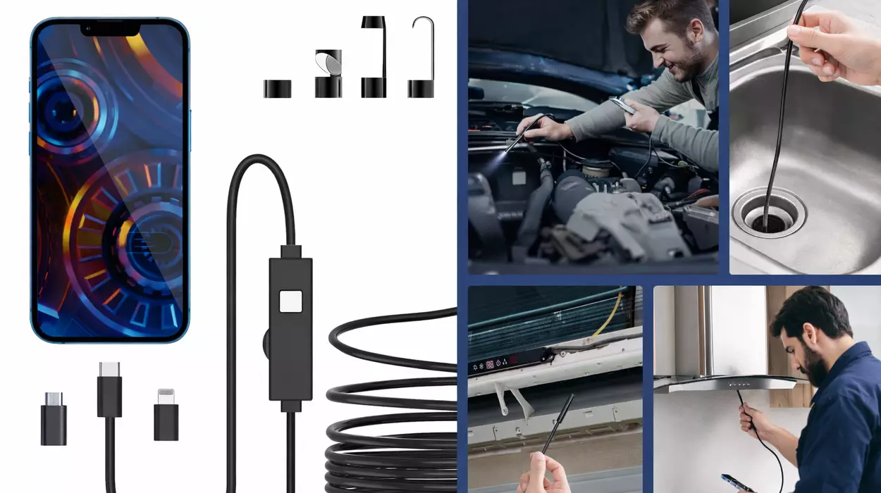 Endoscopio con cámara digital FHD AOPICK de 5 metros y resistencia IP67