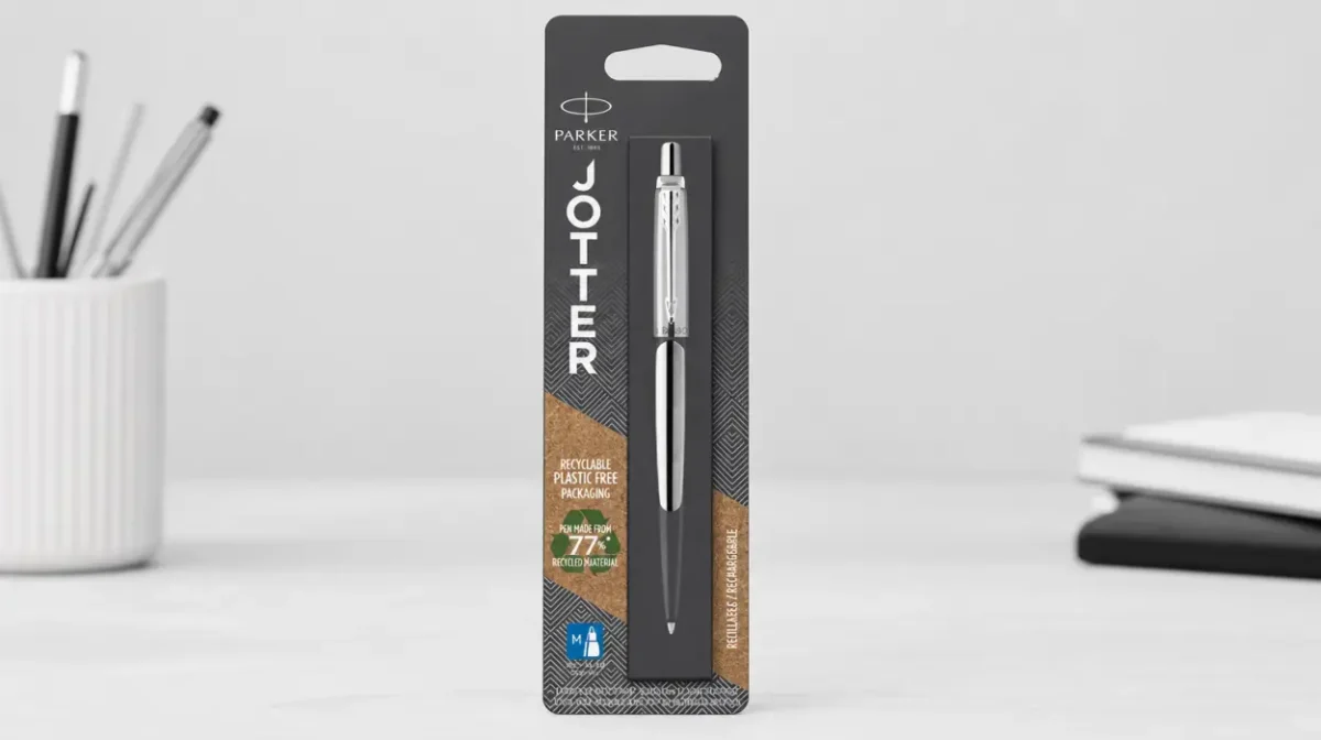 Bolígrafo Parker Jotter de acero inoxidable con detalle cromado y tinta azul