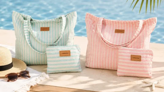 Bolsa de playa MOMOMUS XXL de algodón reciclado con cartera a juego, ideal para verano y piscina