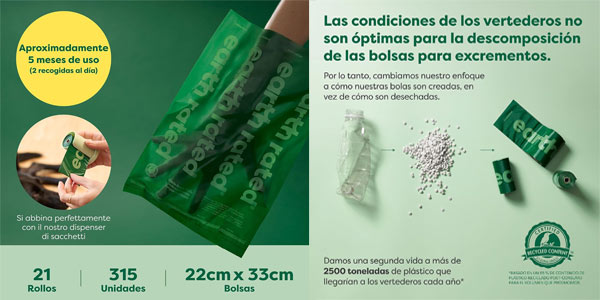 Bolsas excrementos perros Earth Rated oferta