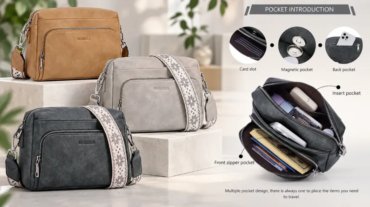 Bolso bandolera MUIIKOLA con protección RFID para mujer en varios colores