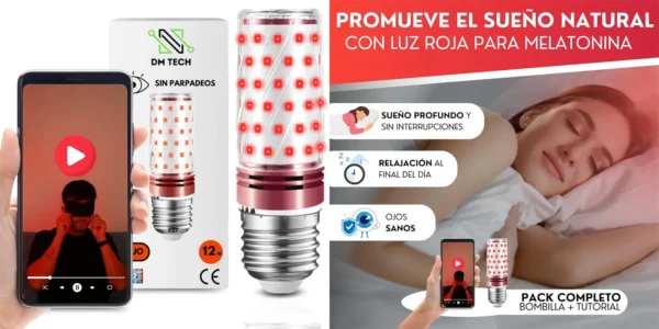 luz LED roja nocturna DM TECH E27