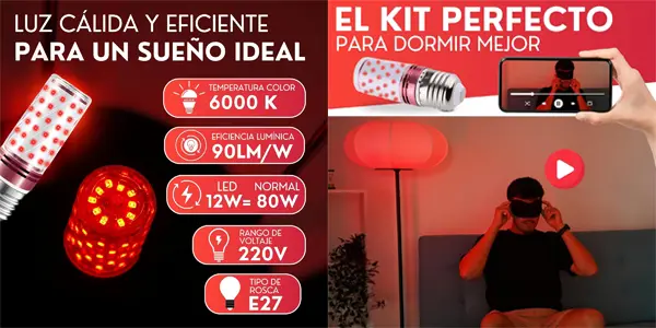 luz LED roja nocturna DM TECH E27