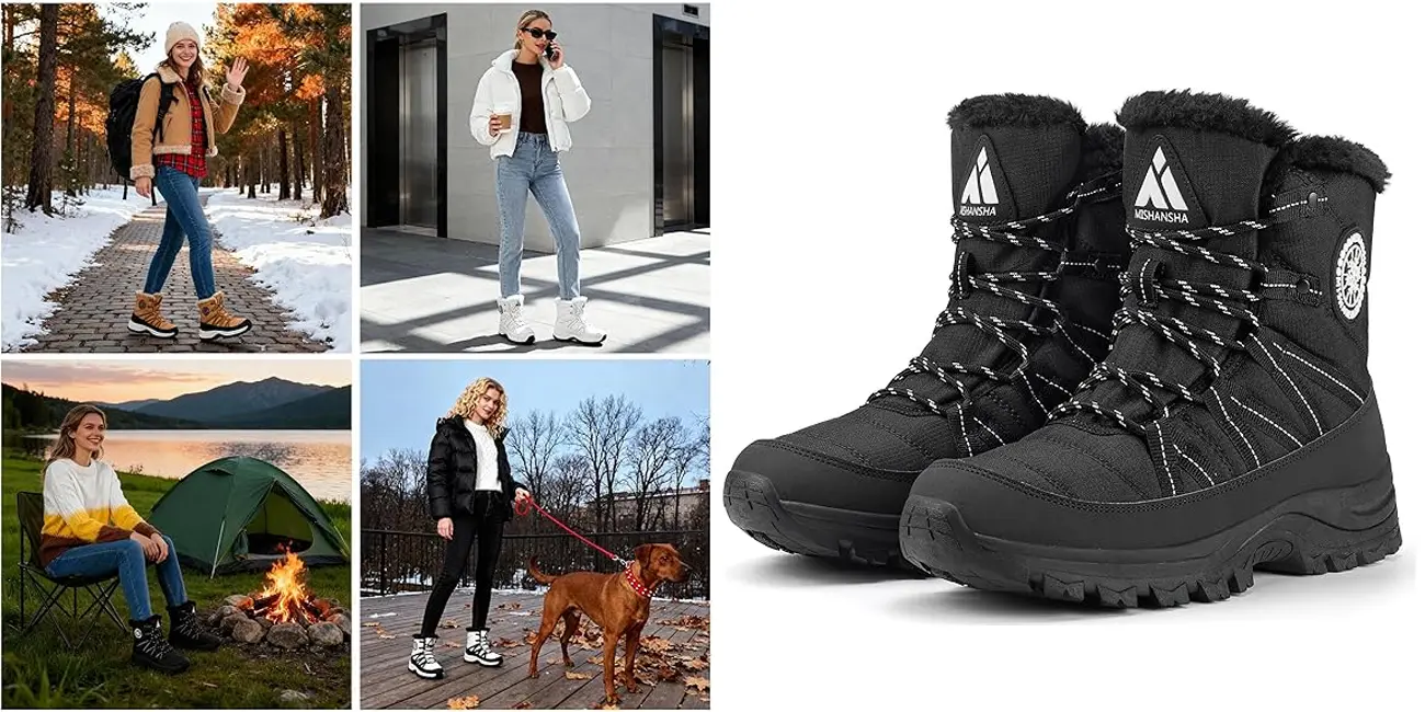 Botines de nieve Mishansha para mujer, antideslizantes y calentitas