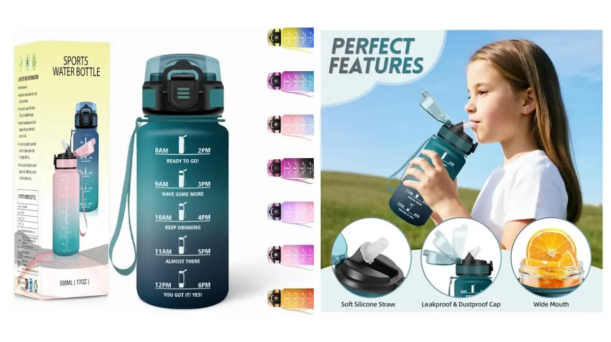 Botella de agua de 500 ml con pajita (ideal niños, gimnasio, trabajo...)