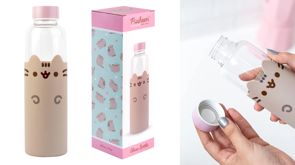 botella de agua de cristal Pusheen de 500 ml