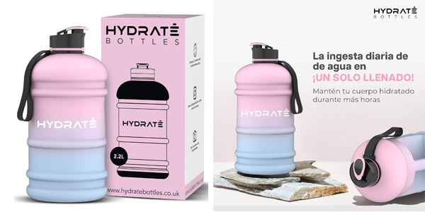 HYDRATE Bottles Botella de Agua de 2,2 Litros - Tapa de Bebida Fácil,  Duradera y Extra Fuerte - Apta para Uso Alimentario - Ideal para Gimnasio y  Deportes al Aire Libre 
