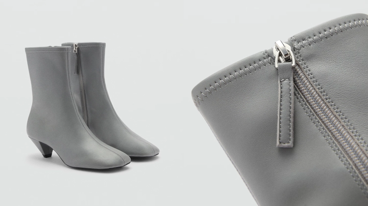 botines de piel de punta cuadrada Mango Outlet para mujer