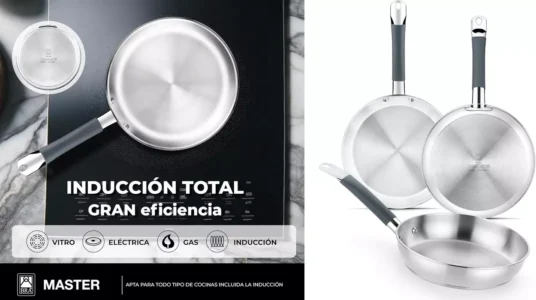 Set de sartenes BRA Master 20-24-28 cm de acero inoxidable sin antiadherente sin PFOA Full Induction