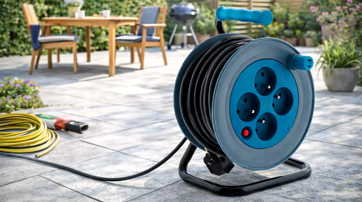 Enrollacables doméstico de 15 metros con 4 enchufes