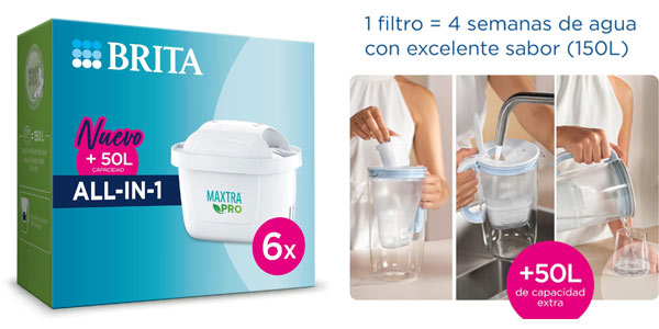 ▷ Chollo Pack 6 filtros de agua Brita Maxtra Pro por sólo 32,95€ con envío  gratis (-21%) ¡5,49€ el cartucho!