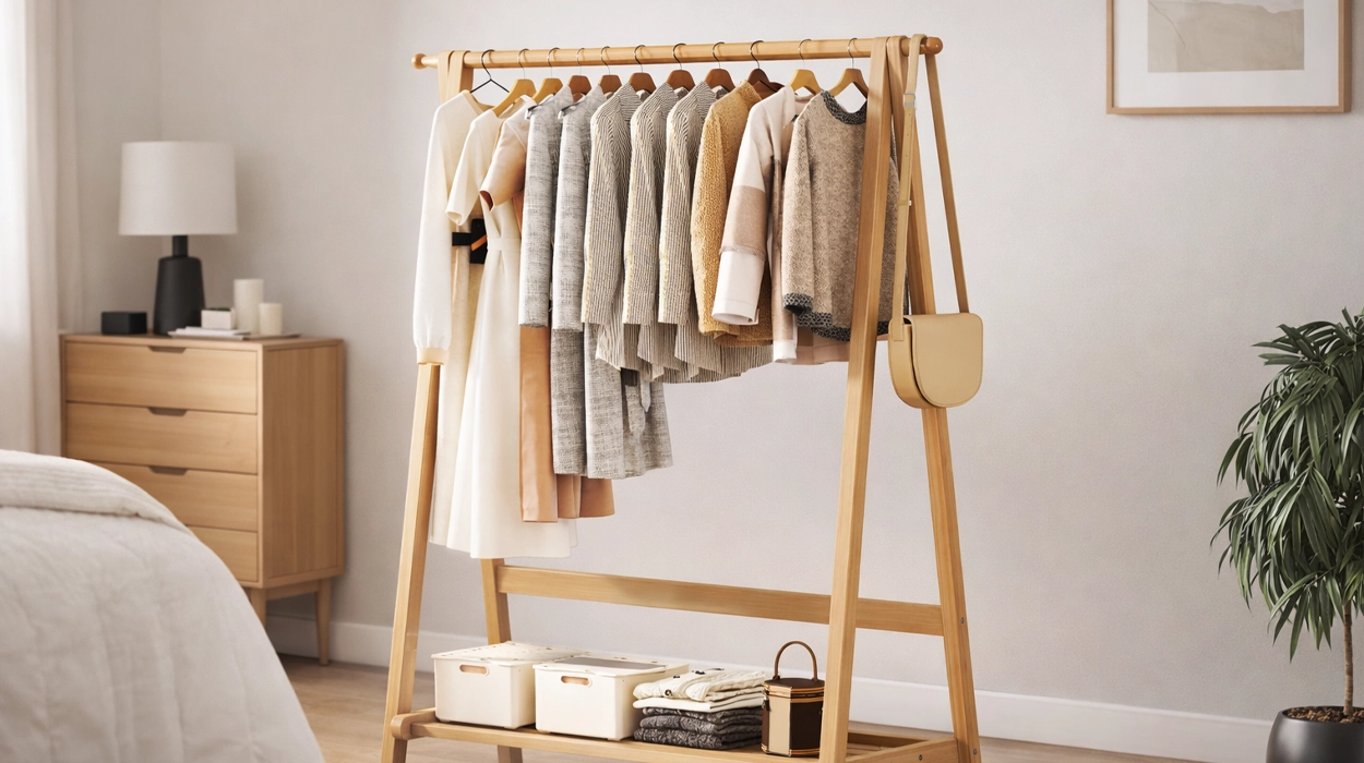 burro perchero de bambú con estantes zapateros