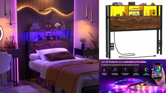 Cabecero iSunirm de 102 cm con estantes, enchufes, USB, tipo C y luz LED