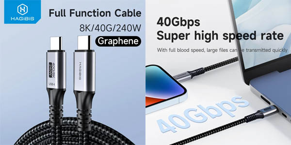 Cable Hagibis USB-C a USB-C de 240W y 1 metro