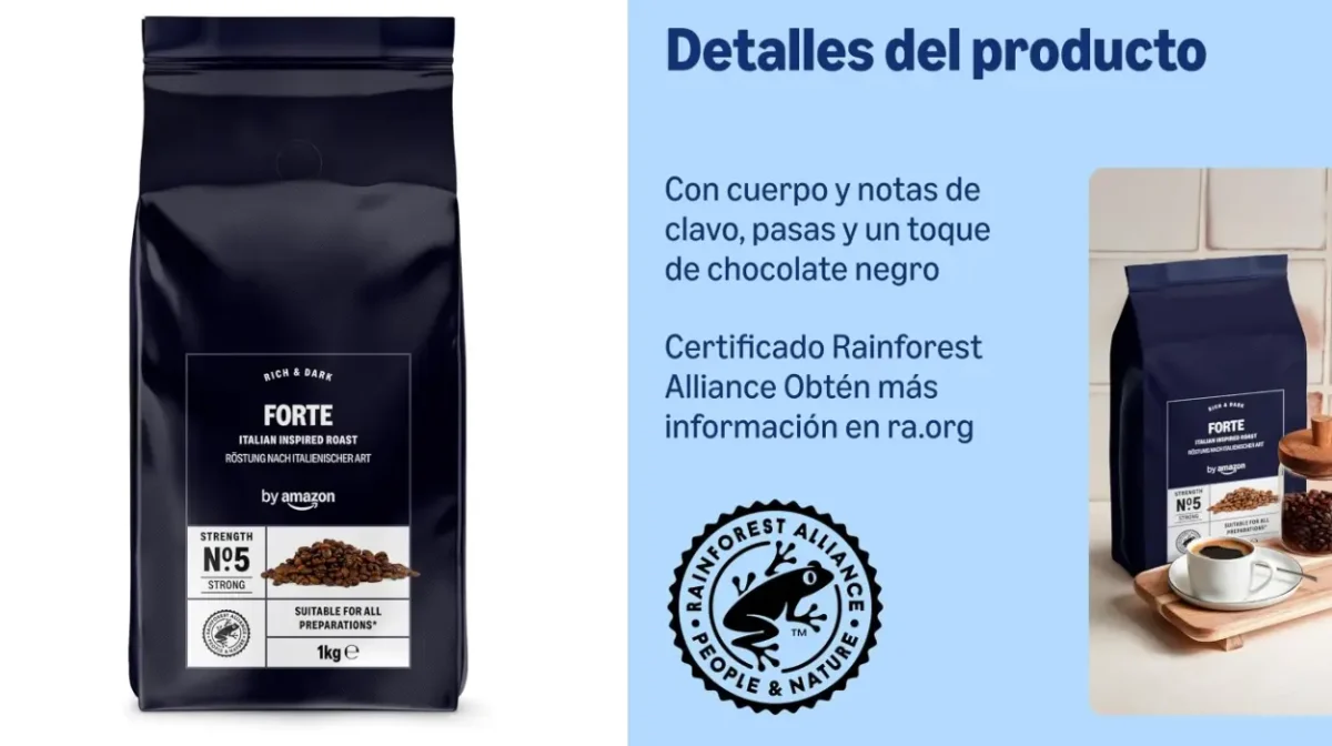 Café en grano by Amazon Fuerte de tueste natural oscuro estilo italiano 1 Kg