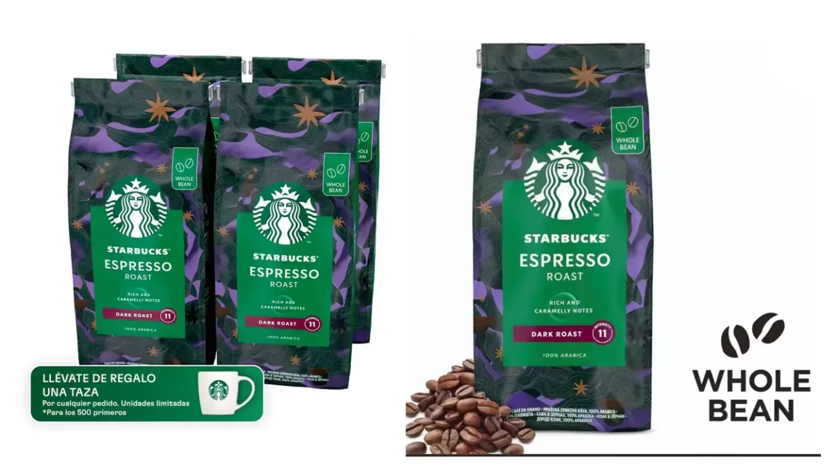 Pack de 4 paquetes de café en grano Starbucks Espresso Roast de 450 g