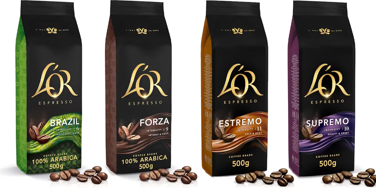 Pack 2x café en grano L'Or Espresso Brazil, Forza, Supremo o Estremo de 500 gr