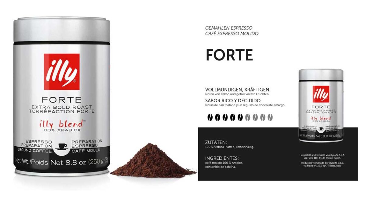 Lata de café molido Illy Forte de 250 gramos para Espresso