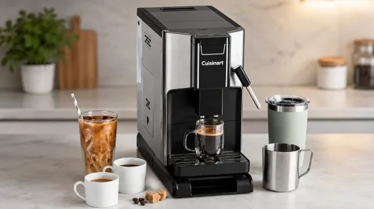 Máquina de café automática Cuisinart con espumador integrado y función de café frío