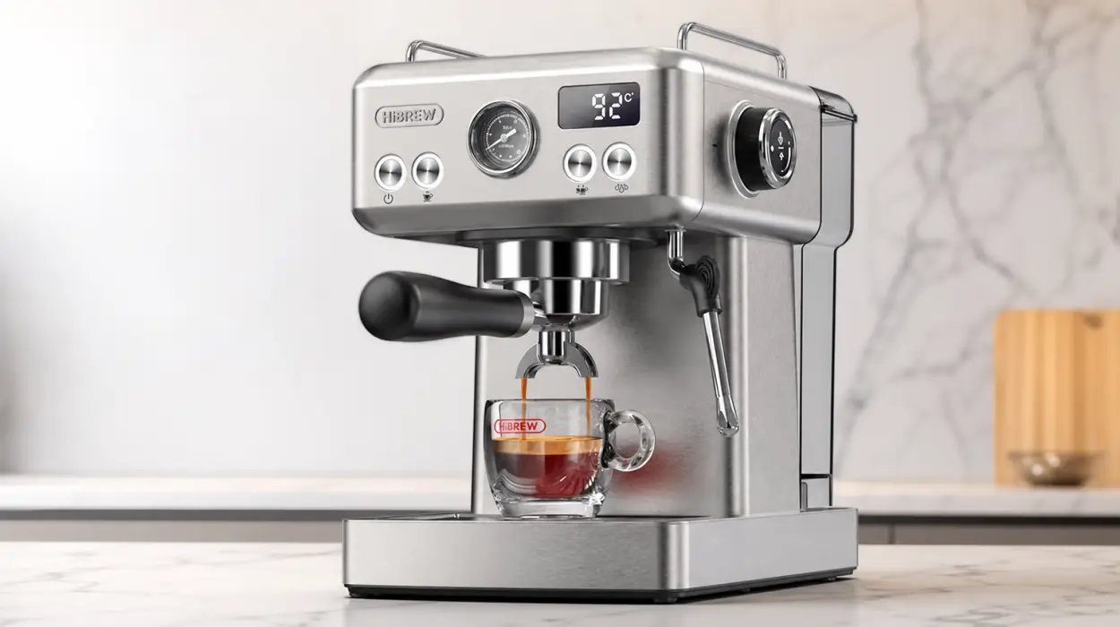Cafetera espresso semiautomática HiBREW H10A con espumador de leche y 20 bares
