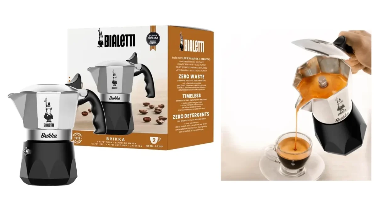 Cafetera italiana Bialetti New Brikka 2023 de 2 tazas, ideal para espressos cremosos