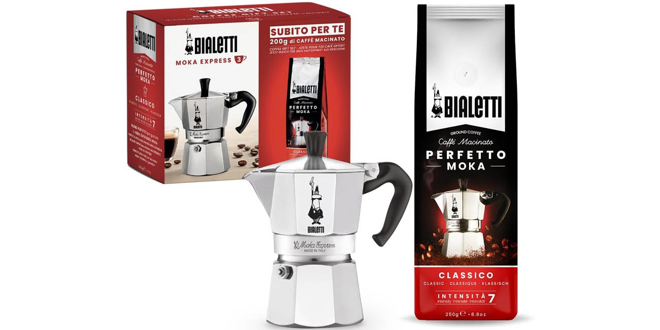 Cafetera Bialetti Moka Express para 3 tazas con café molido Perfetto Moka de 250 gr