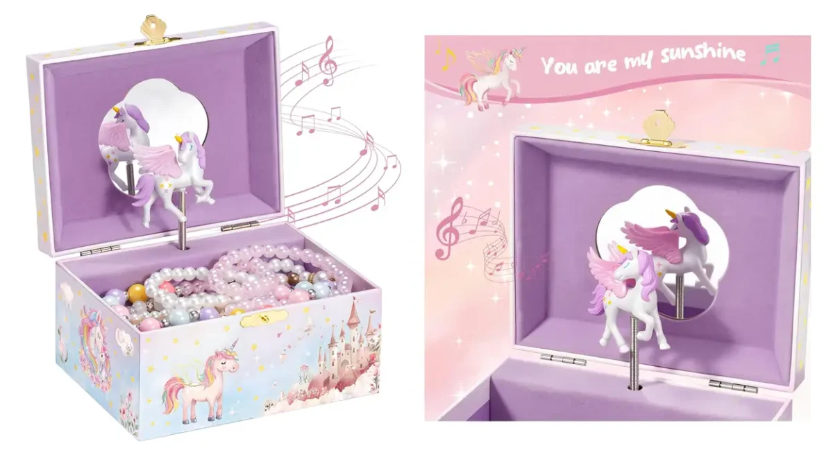 Joyero caja de música con diseño de unicornio para niñas