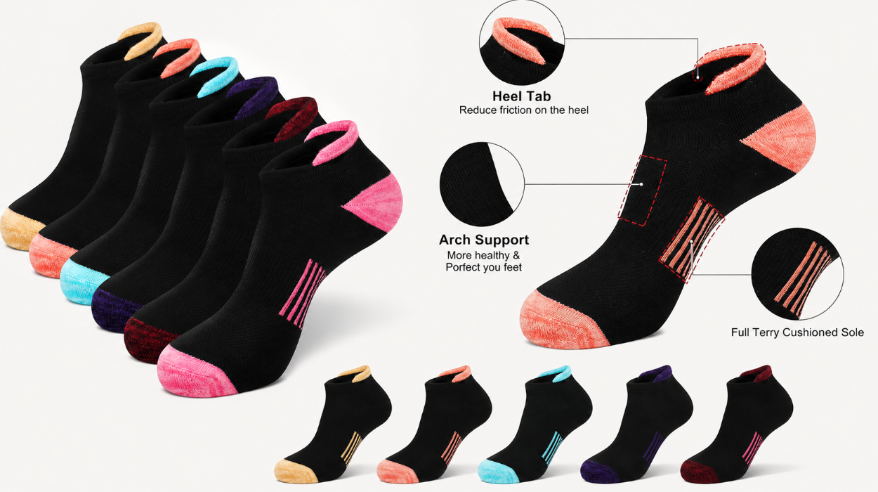 Calcetines deportivos de algodón para mujeres, 6 pares transpirables y acolchados