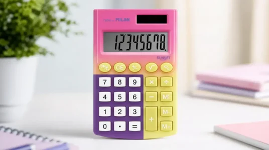 Calculadora de bolsillo Milan serie Sunset con 8 dígitos, dual y teclas suaves