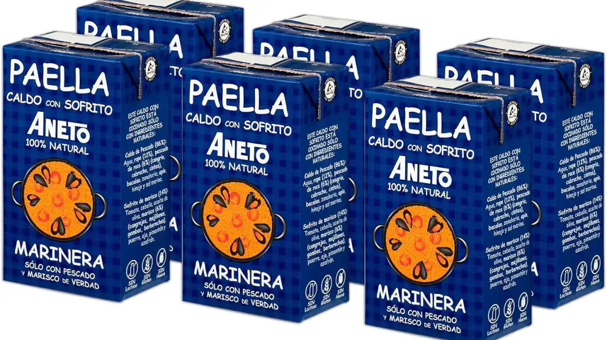 Pack x6 briks de Caldo Aneto 100% natural para paella de pescado y marisco de 1L
