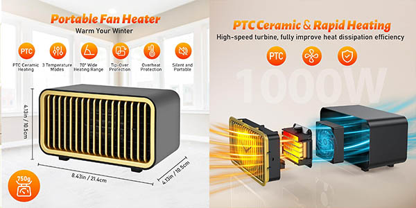 Calefactor cerámico Tiazhan de 1000W