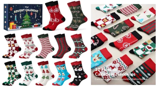 calendario de Adviento con 12 pares de calcetines talla 43-46