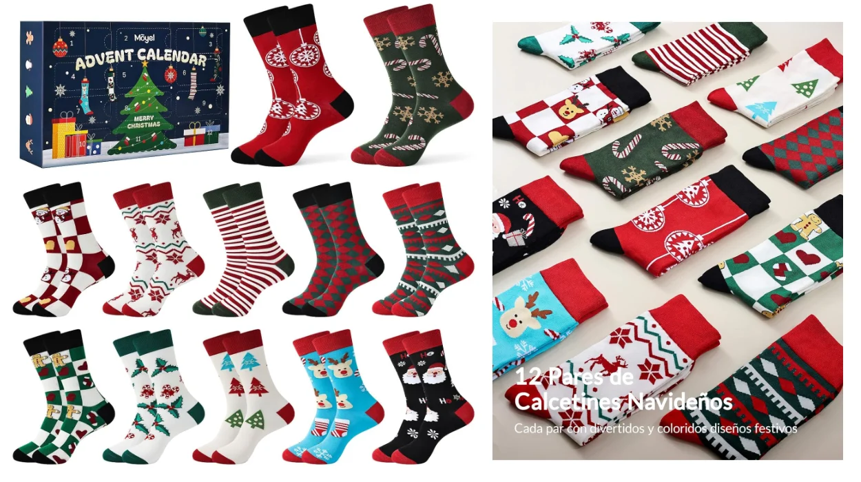 calendario de Adviento con 12 pares de calcetines talla 43-46