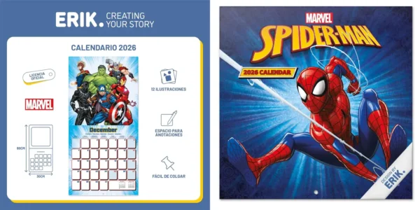 Calendario de pared 2026 de Spider-Man, Los Vengadores u otros personajes Marvel