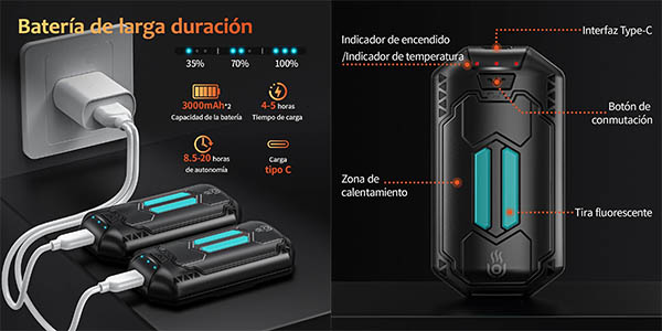 ▷ Chollo Pack x2 Calentadores de manos recargables OUTJUT de 6.000 mAh por  sólo 14,49€ con cupón descuento (-52%)