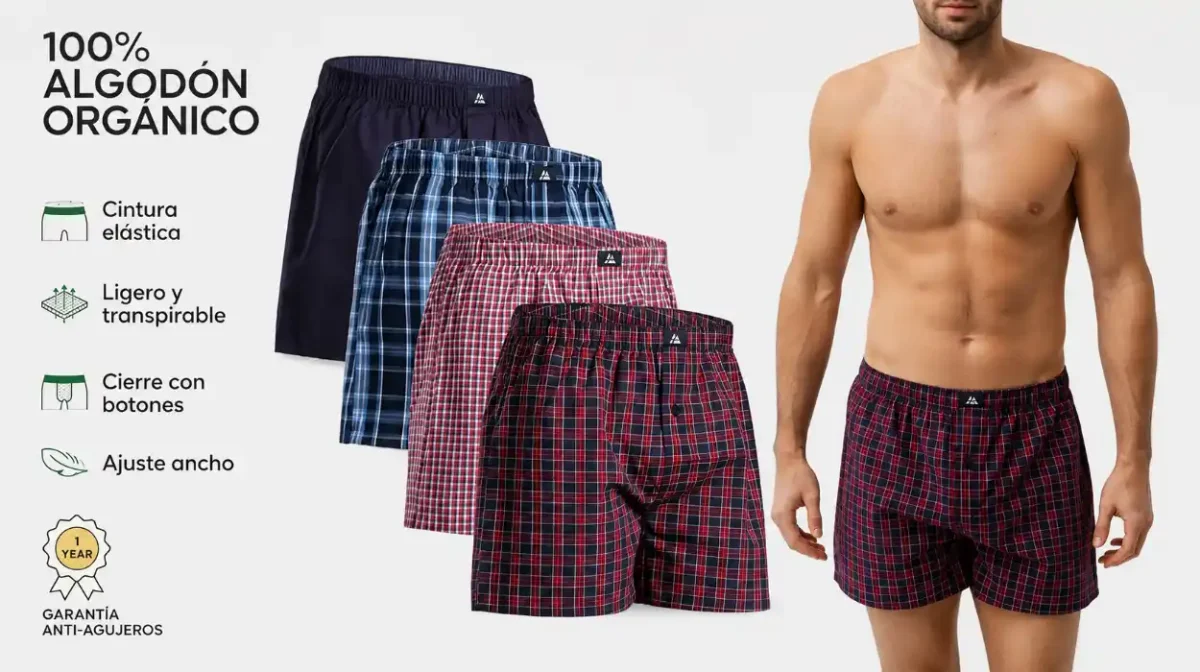 Calzoncillos bóxer de tela Danish Endurance para hombre, 100% algodón orgánico, pack de 4