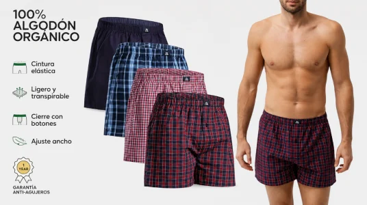 Calzoncillos bóxer de tela Danish Endurance para hombre, 100% algodón orgánico, pack de 4 o 6