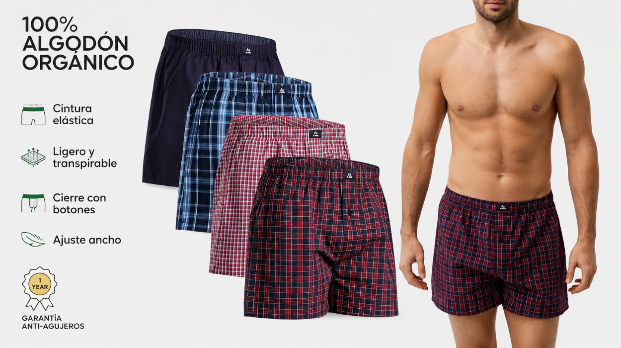 Calzoncillos bóxer de tela Danish Endurance para hombre, 100% algodón orgánico, pack de 4