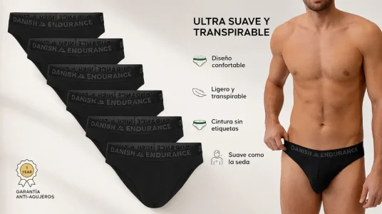 Calzoncillos slip de bambú para hombre de Danish Endurance, pack de 6 en negro, talla M