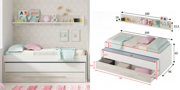 Conjunto de cama nido Elliot con cajones y balda