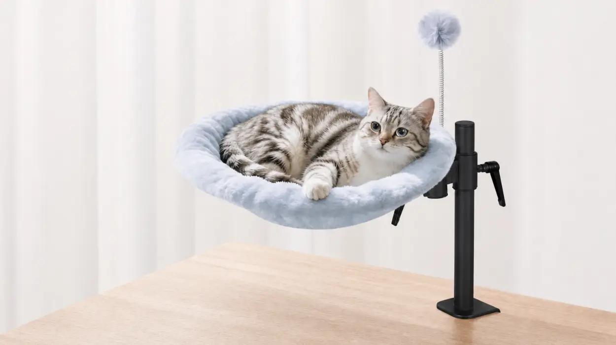 Cama para gatos de escritorio Odoland con altura regulable y giro de 360°