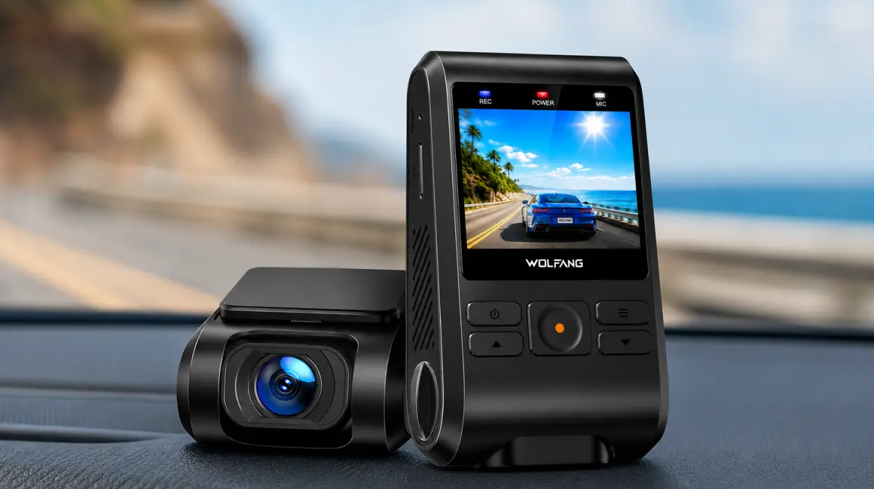 Cámara de coche WOLFANG WD04 2.5K con doble lente, Wi-Fi y monitorización de aparcamiento