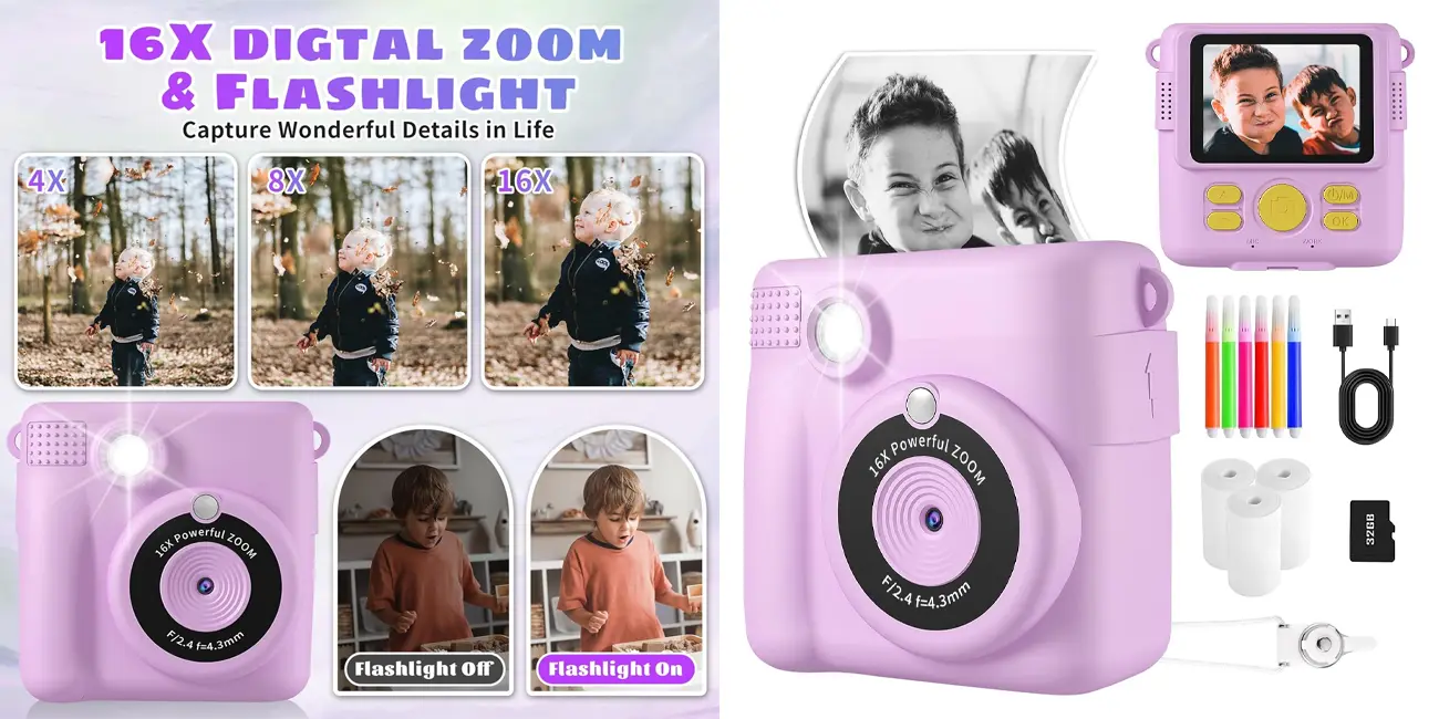 Cámara de fotos infantil HD con tarjeta de 32 GB y papel fotográfico