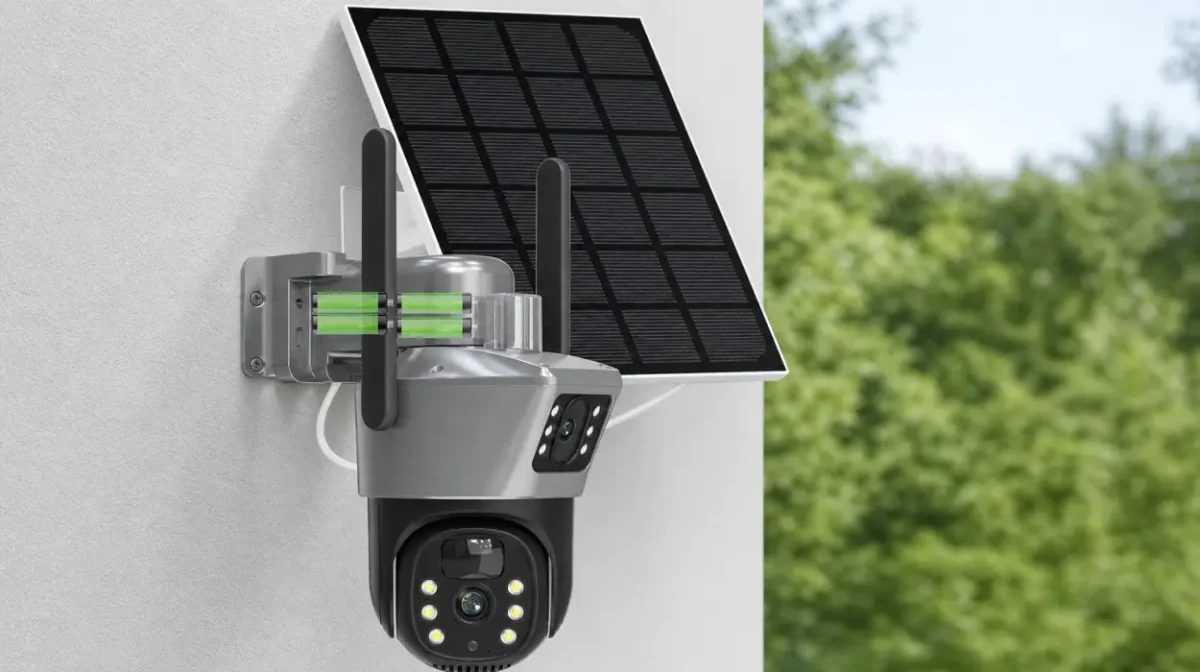 Vigilancia exterior sin cables: cámara solar WiFi 4K PTZ de doble lente y doble pantalla