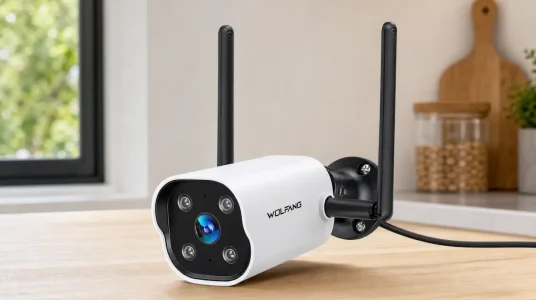 Cámara de vigilancia WiFi exterior 2K Wolfang con visión nocturna y detección de movimiento